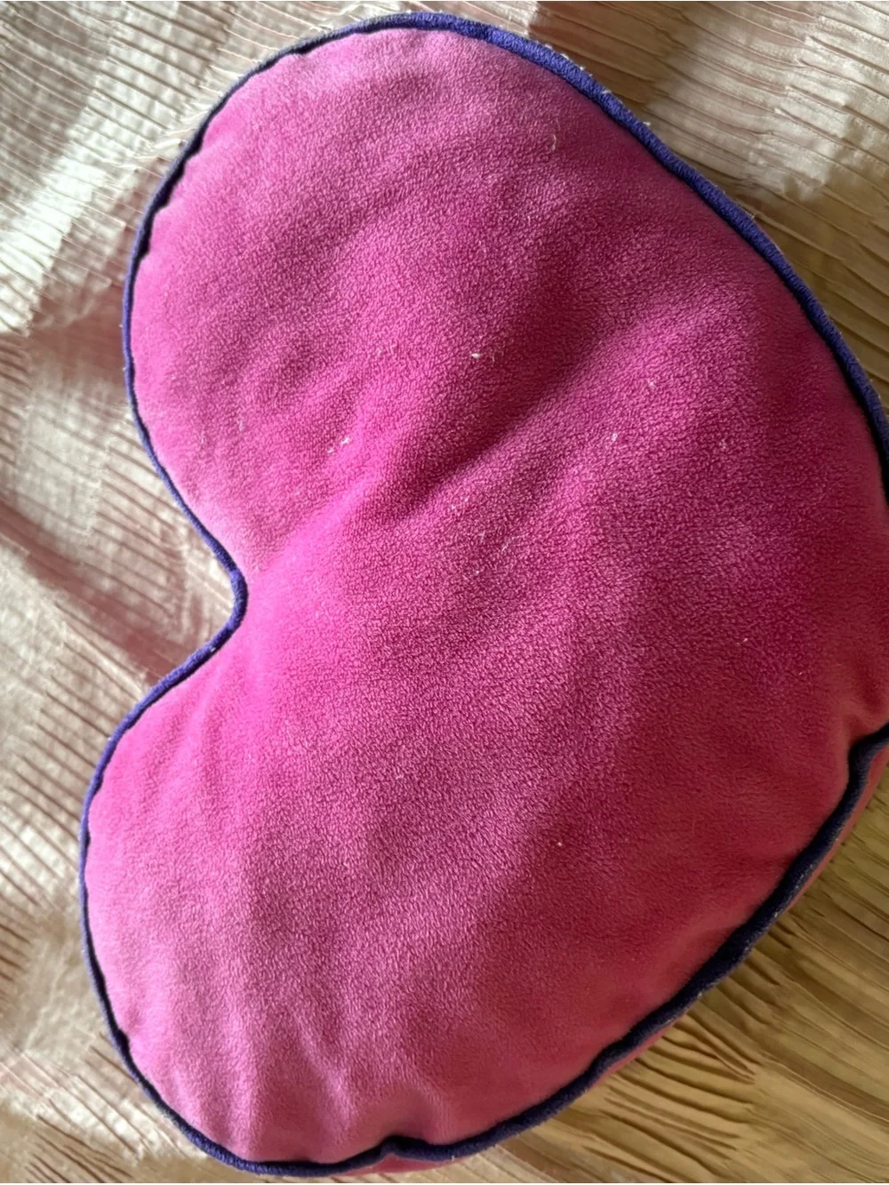 Heart Shaped Pink Plush Pillow with Purple Trim
